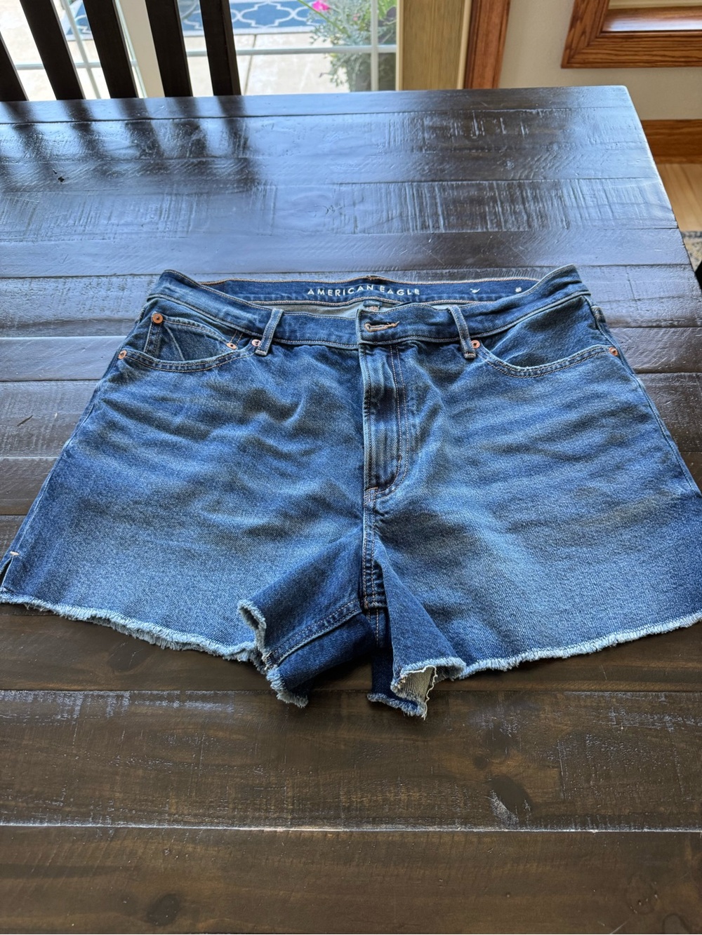 American Eagle Outfitters Dark Blue High-Rise Denim Cutoff Shorts
